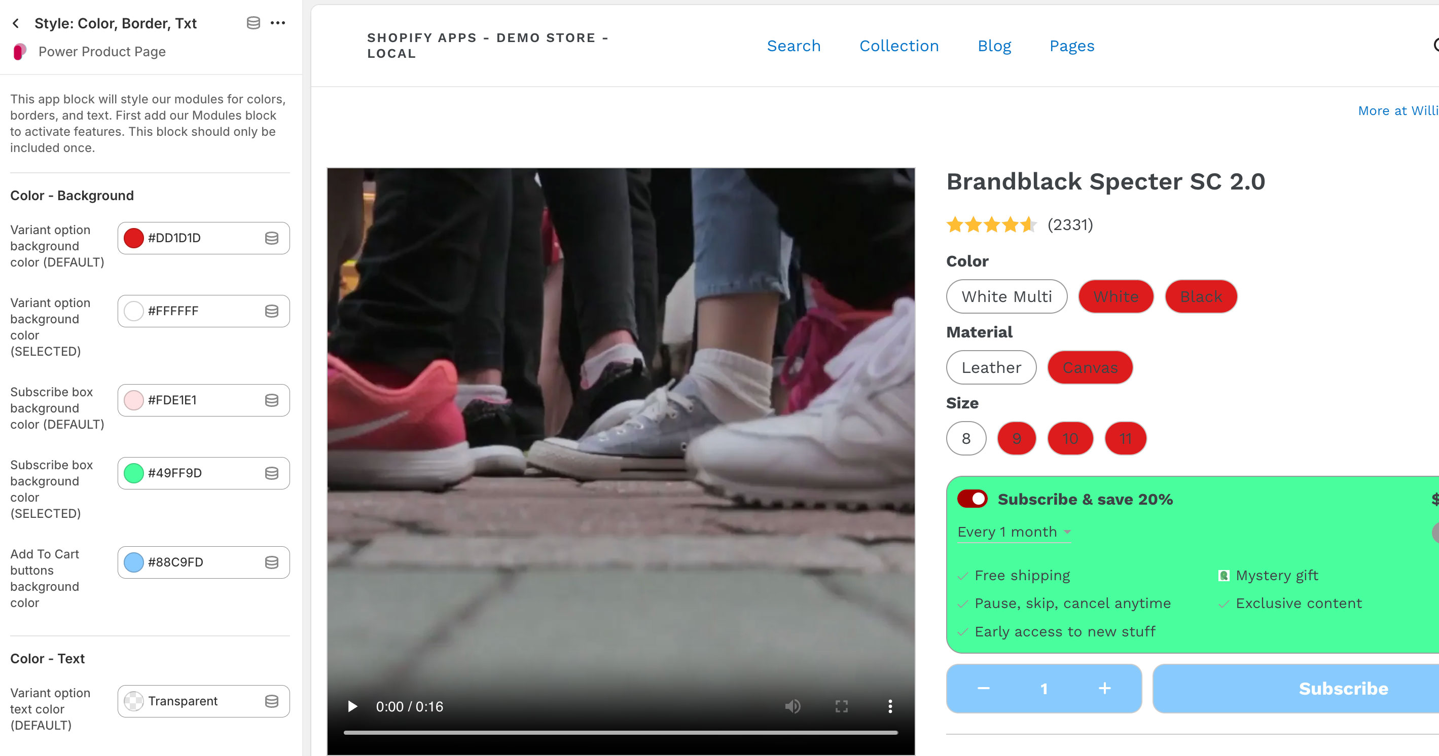 Power Product Page Color, Border, Text