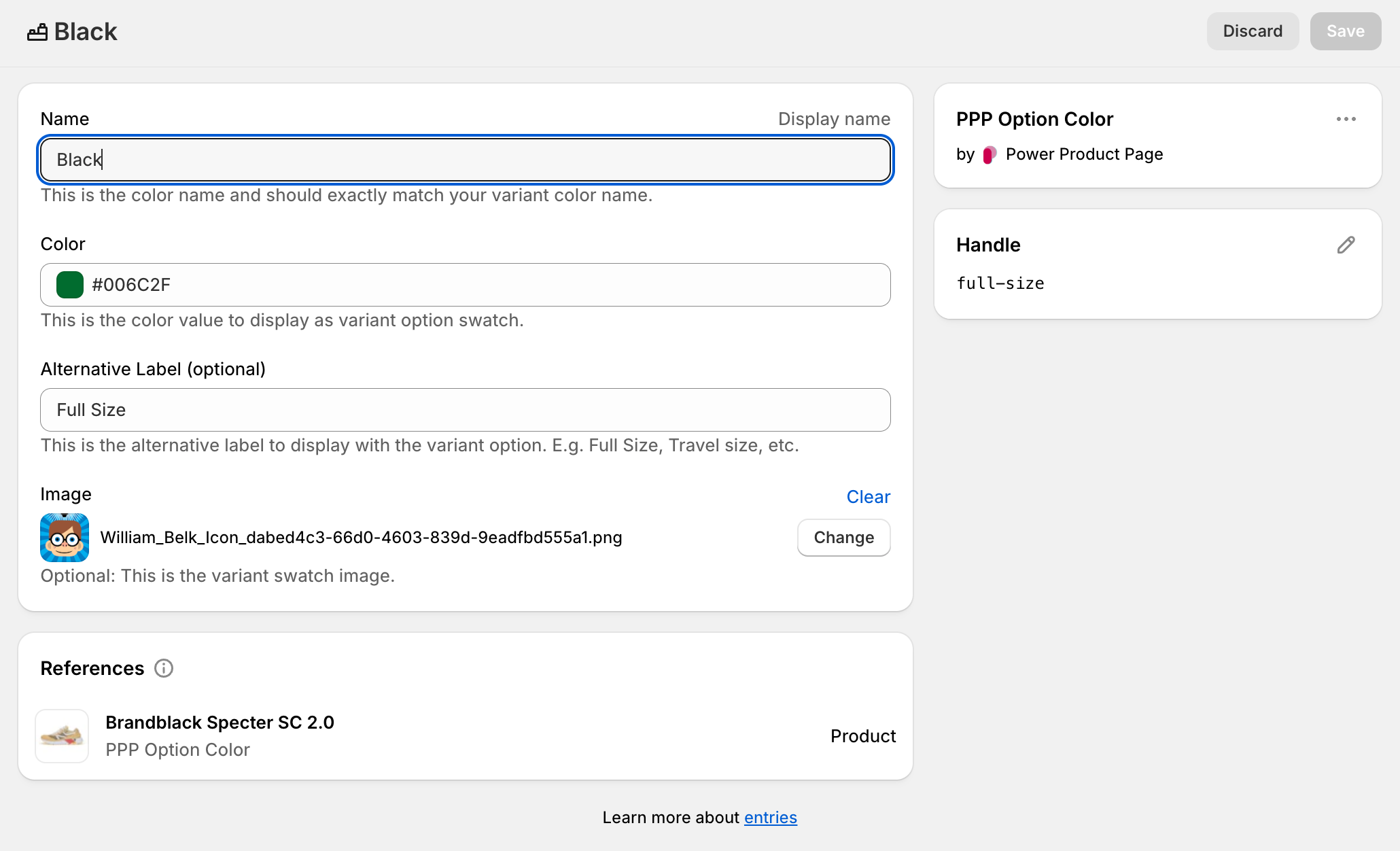 Power Product Metafield Product Color Swatch Detail
